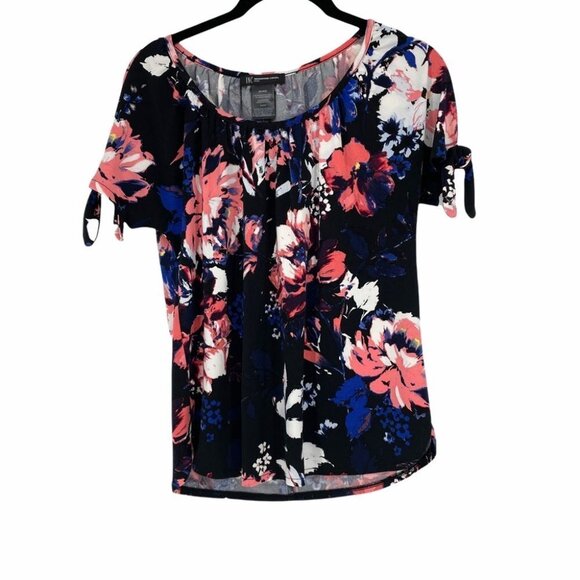 INC pink blue tied sleeve floral tshirt petite - Picture 1 of 11